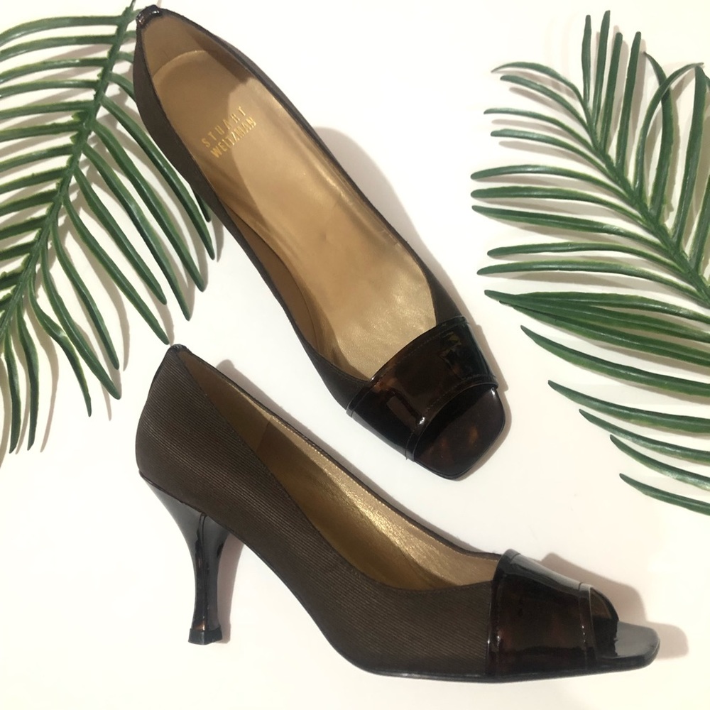 Stuart Weitzman Tortoise Brown Open Toe Heel Sz 8